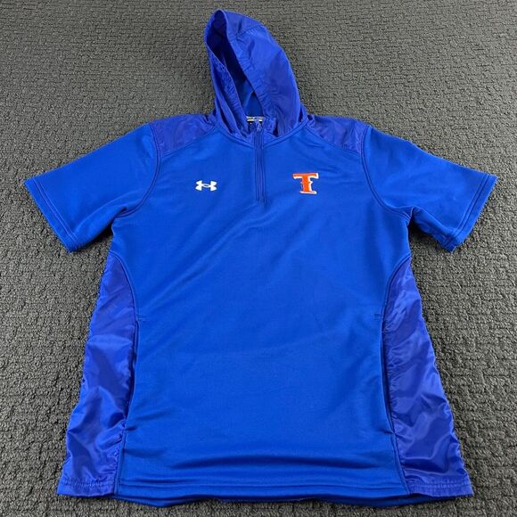 Under Armour‎ Hoodie Mens Medium Short Sleeve Blue 1/4 Zip Pullover Sweatshirt - Picture 1 of 10